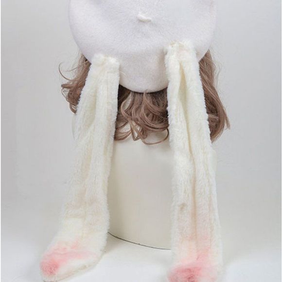 Bunny Ears Woolen Beanie Hat | Women Plush Fleece Knit Crochet Rabbit #699 - Picture 3 of 4